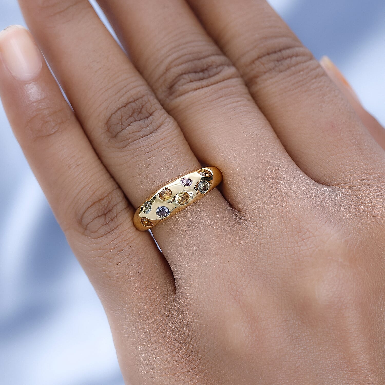Rainbow Sapphire Classic Nomad Ring in 18K Vermeil Yellow Gold Plated Sterling Silver 1.04 Ct