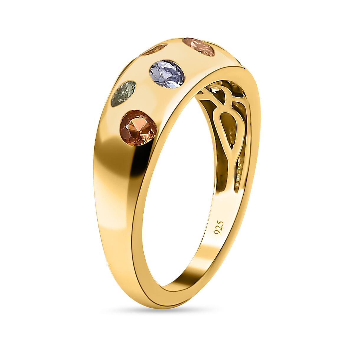 Rainbow Sapphire Classic Nomad Ring in 18K Vermeil Yellow Gold Plated Sterling Silver 1.04 Ct