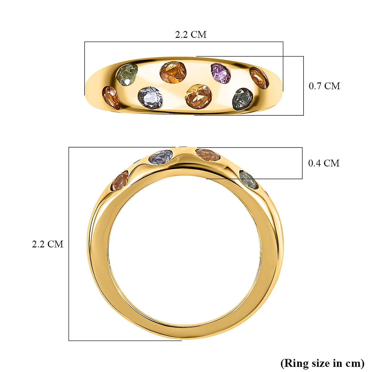 Rainbow Sapphire Classic Nomad Ring in 18K Vermeil Yellow Gold Plated Sterling Silver 1.04 Ct