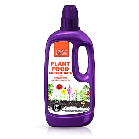 Happy Garden 7 Day Liquid Plant food - (1L Concentrated) - Healthy Growth and Robust Blooms - Mix 1-4L to 1L Water. Blend Of Nutrients. Nitrogen, Potassium, Phosphorus, Magnesium, Fertiliser