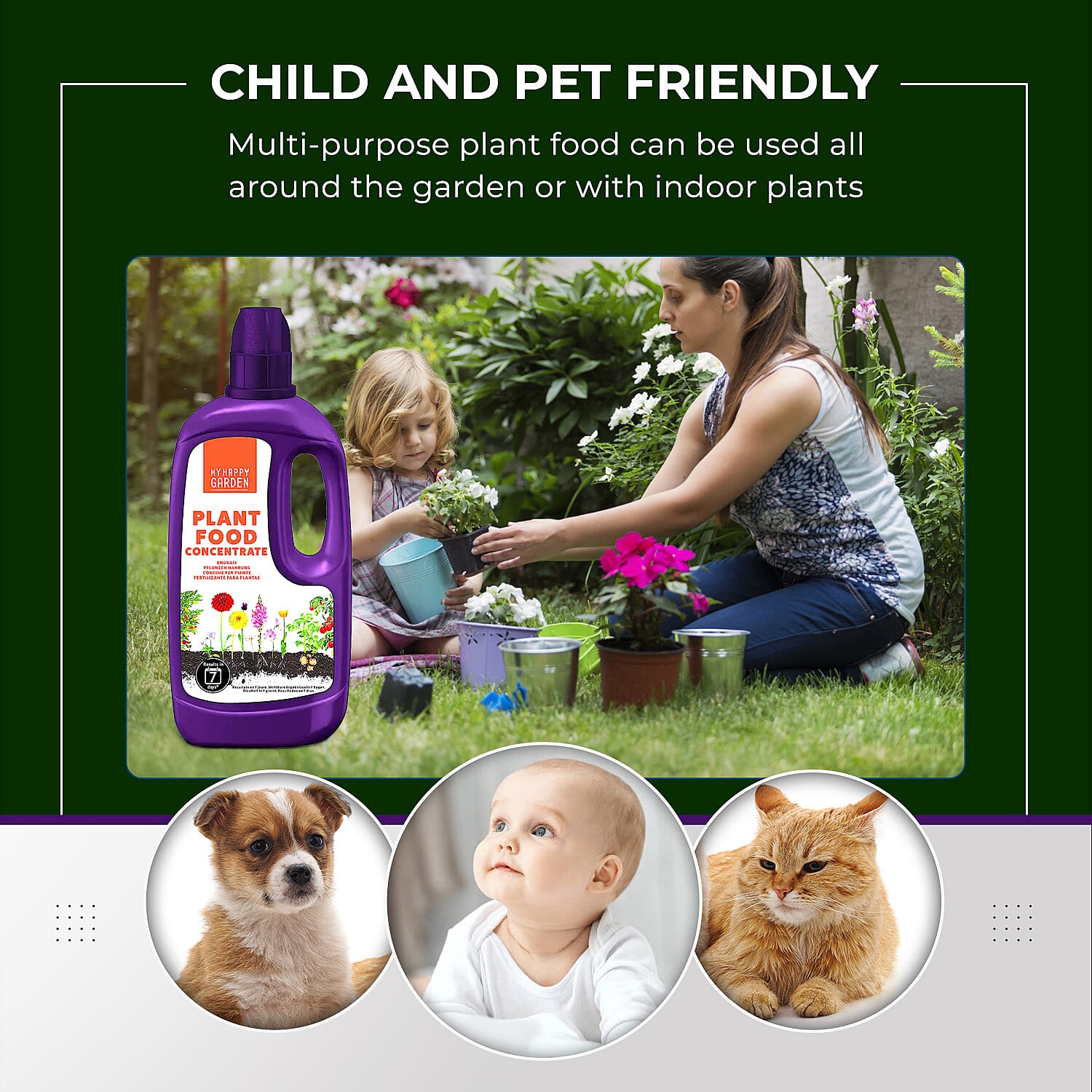 Happy Garden 7 Day Liquid Plant food - (1L Concentrated) - Healthy Growth and Robust Blooms - Mix 1-4L to 1L Water. Blend Of Nutrients. Nitrogen, Potassium, Phosphorus, Magnesium, Fertiliser