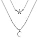 Diamond Moon & Star Necklace (Size - 18) in Platinum Overlay Sterling Silver