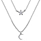 Diamond Moon & Star Necklace (Size - 18) in Platinum Overlay Sterling Silver