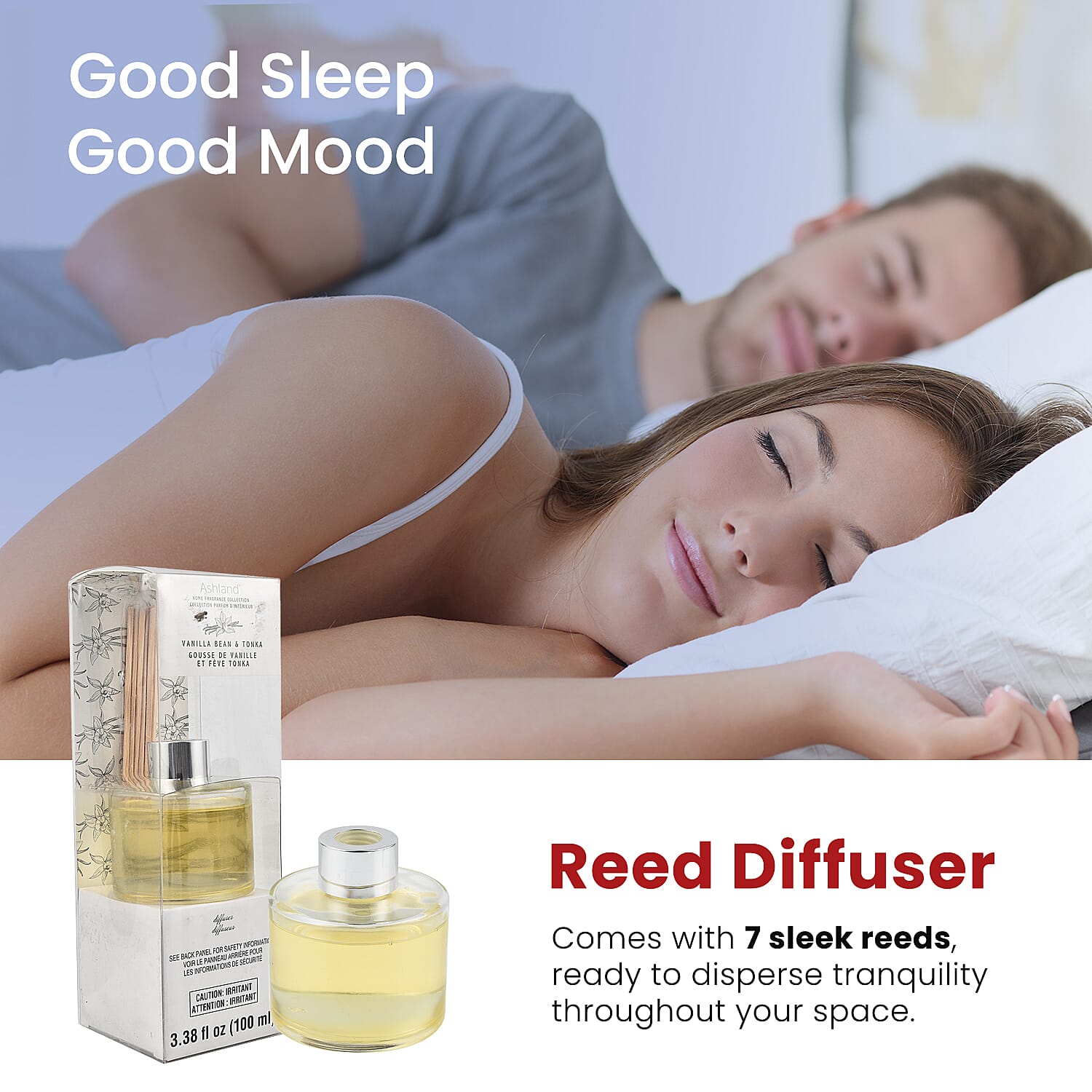 Reed Diffuser in Glass Jar with 7 Reeds Sticks (100ml) - Vanilla Bean & Tonka