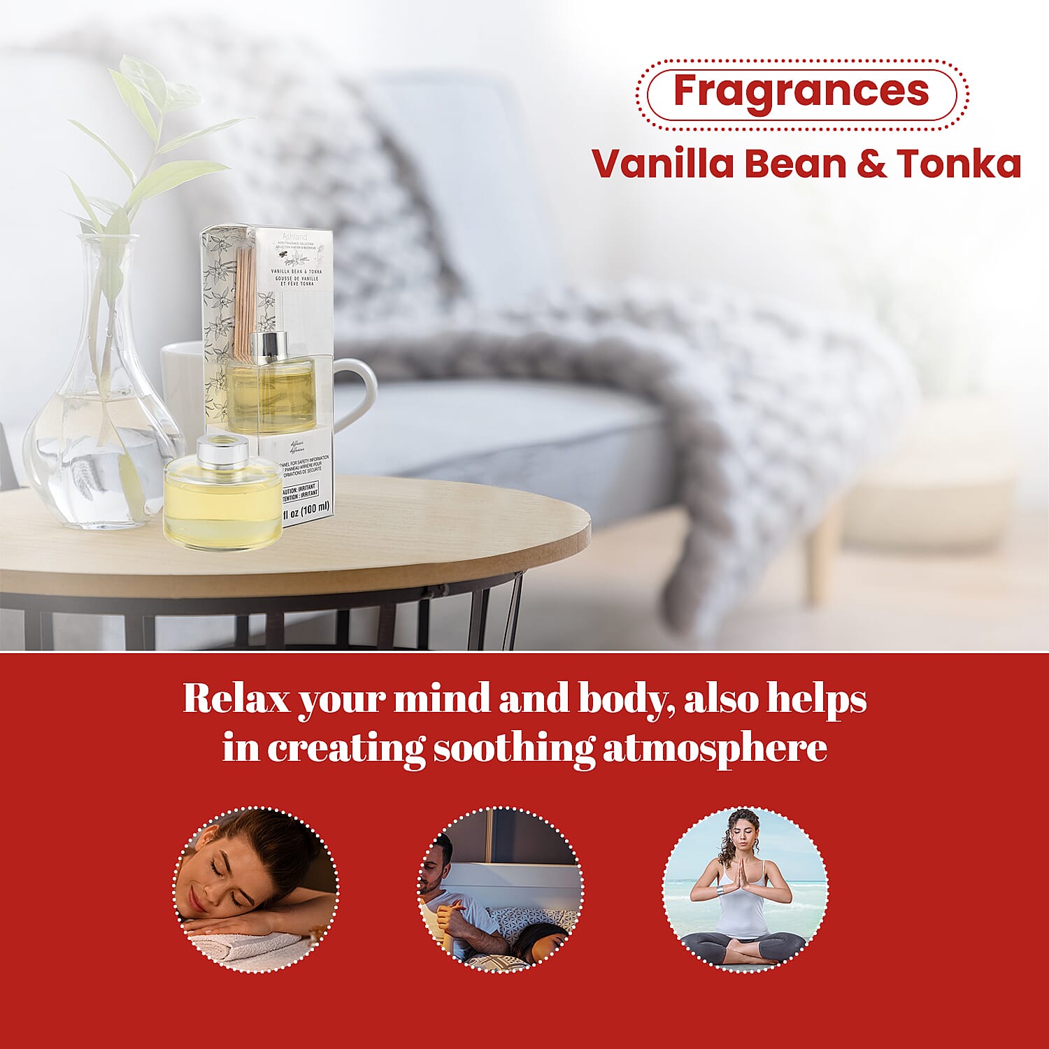 Reed Diffuser in Glass Jar with 7 Reeds Sticks (100ml) - Vanilla Bean & Tonka