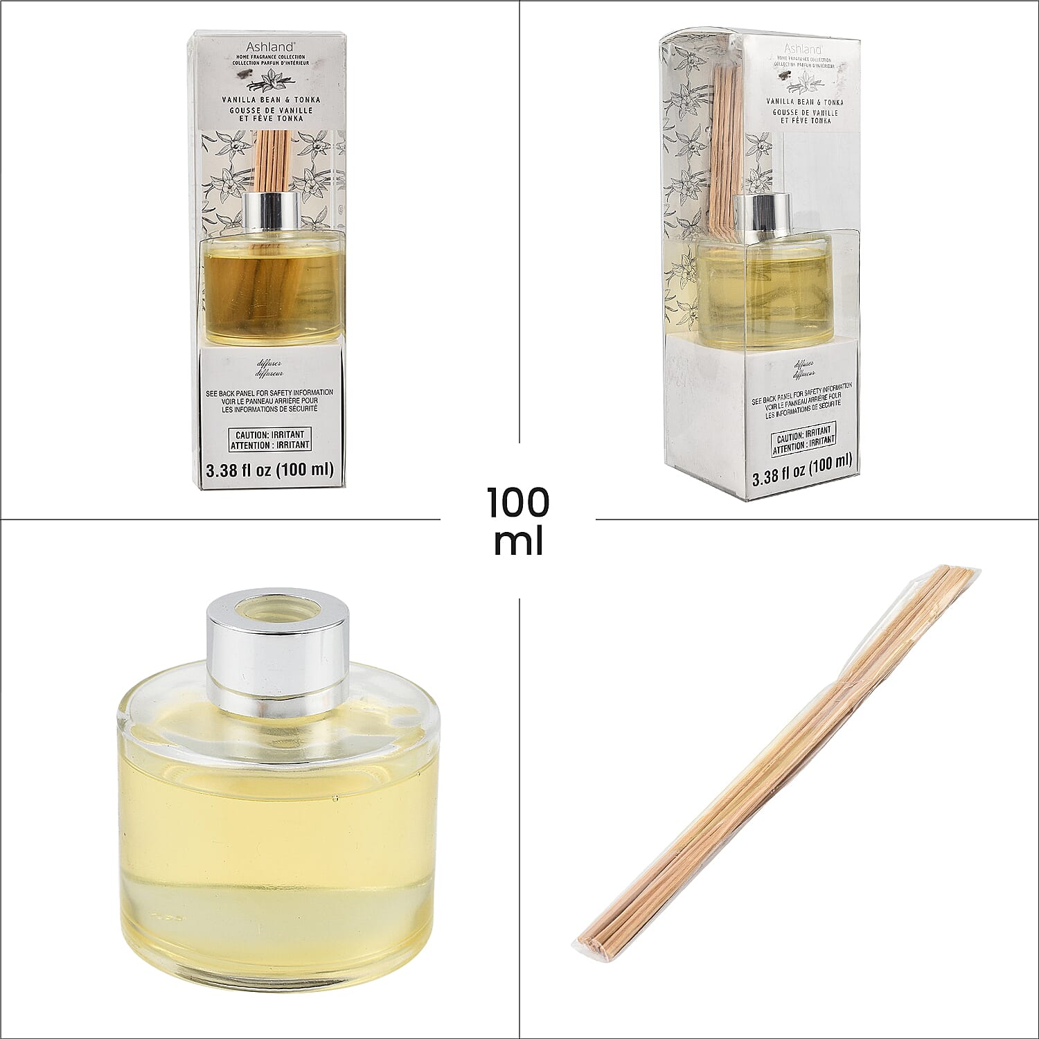 Reed Diffuser in Glass Jar with 7 Reeds Sticks (100ml) - Vanilla Bean & Tonka
