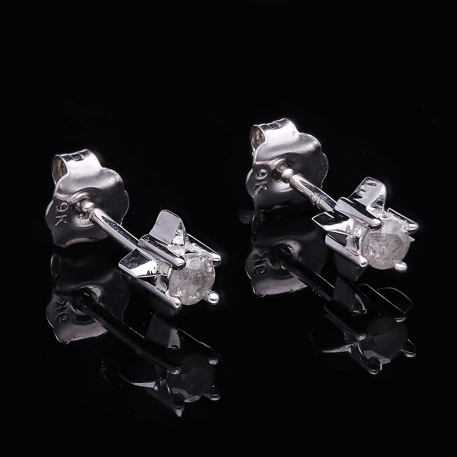 9K White Gold Diamond (G-H) Star Earrings (with Push Back)