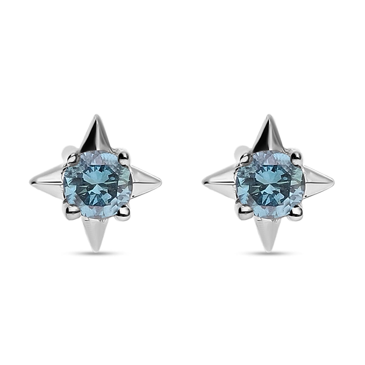 9K White Gold Blue Diamond Star Stud Earrings 0.10 Ct