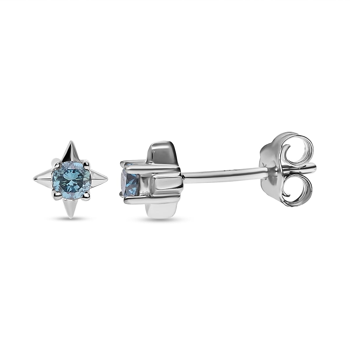 9K White Gold Blue Diamond Star Stud Earrings 0.10 Ct