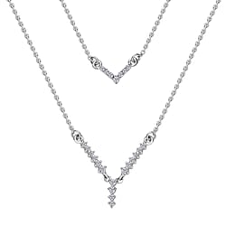 Diamond Necklace (Size - 18) in Platinum Overlay Sterling Silver 0.25 Ct