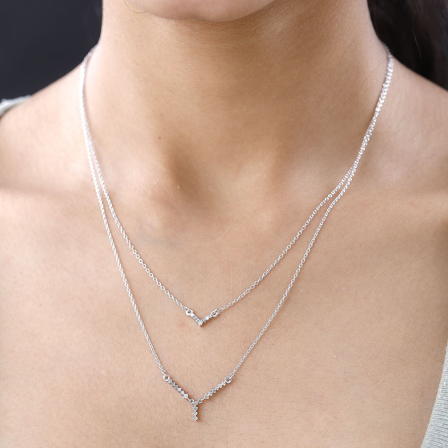 Diamond Necklace (Size - 18) in Platinum Overlay Sterling Silver 0.25 Ct