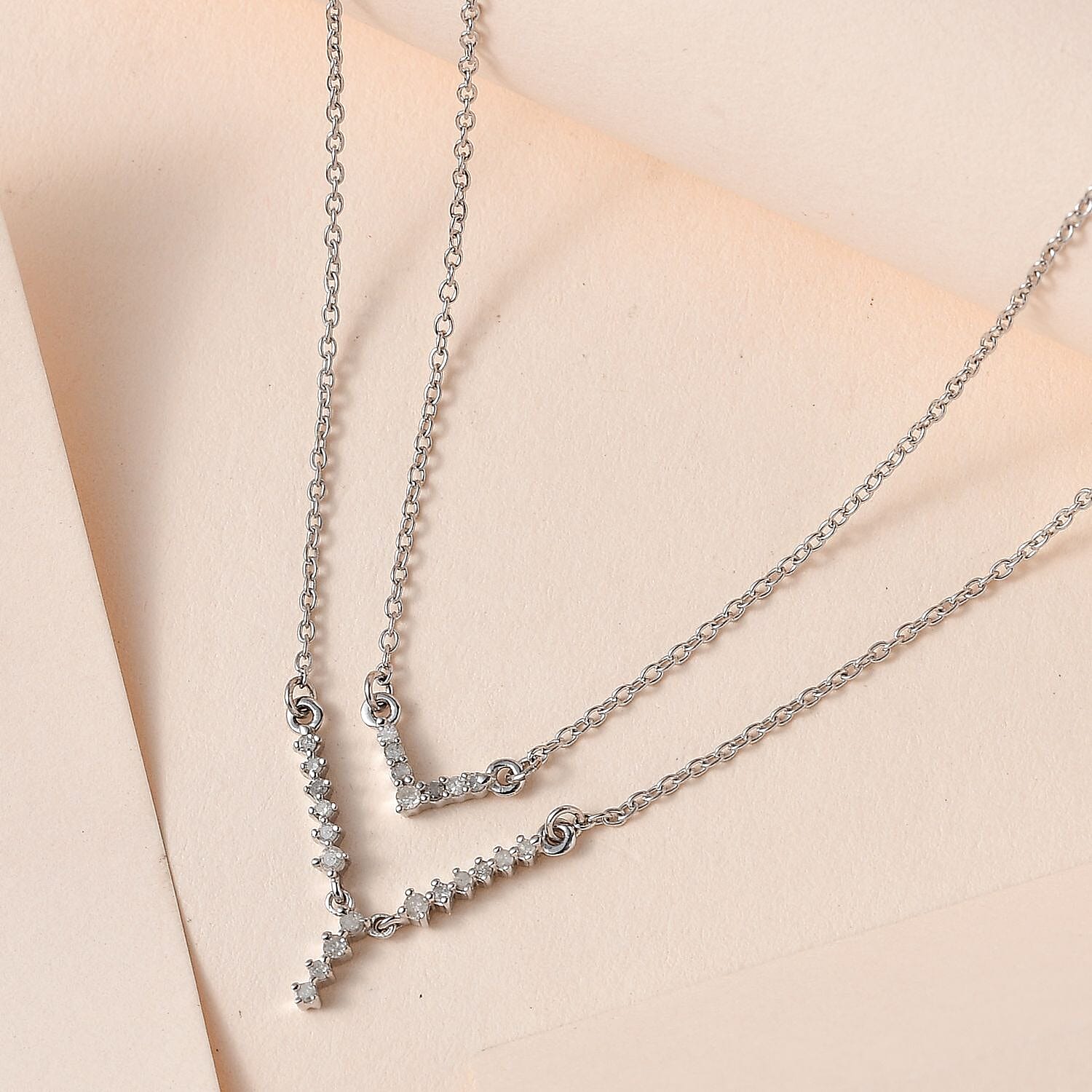 Diamond Necklace (Size - 18) in Platinum Overlay Sterling Silver 0.25 Ct