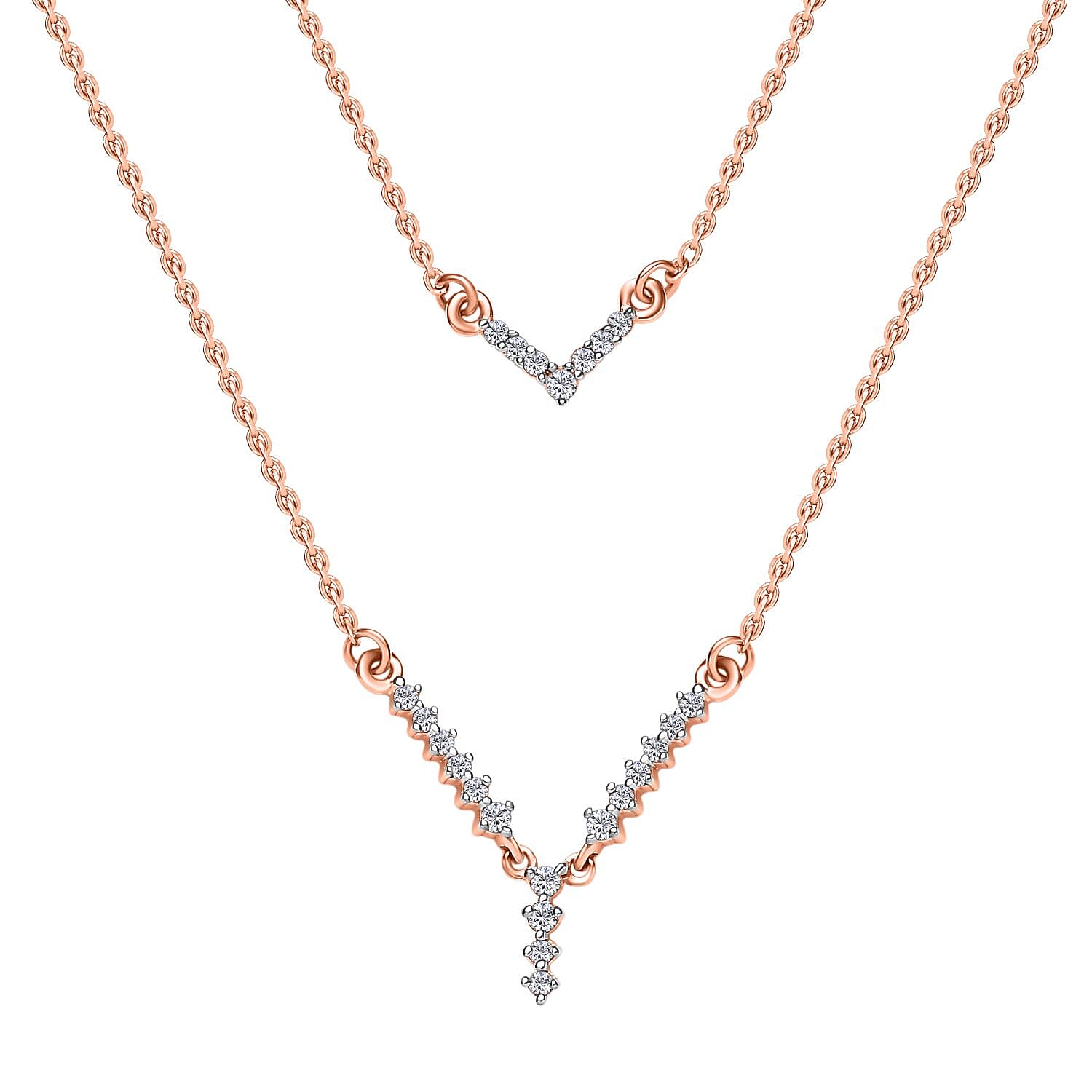 Diamond Necklace (Size - 18) in 18K Vermeil Rose Gold Sterling Silver 0.26 Ct