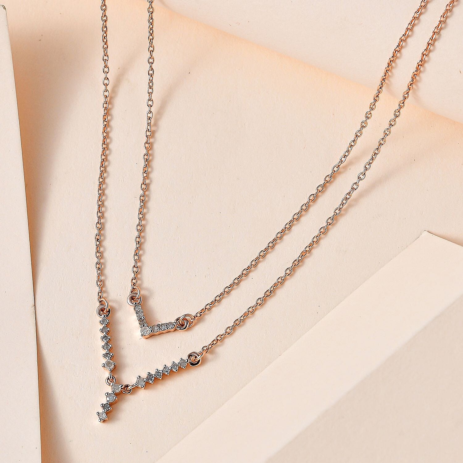 Diamond Necklace (Size - 18) in 18K Vermeil Rose Gold Sterling Silver 0.26 Ct