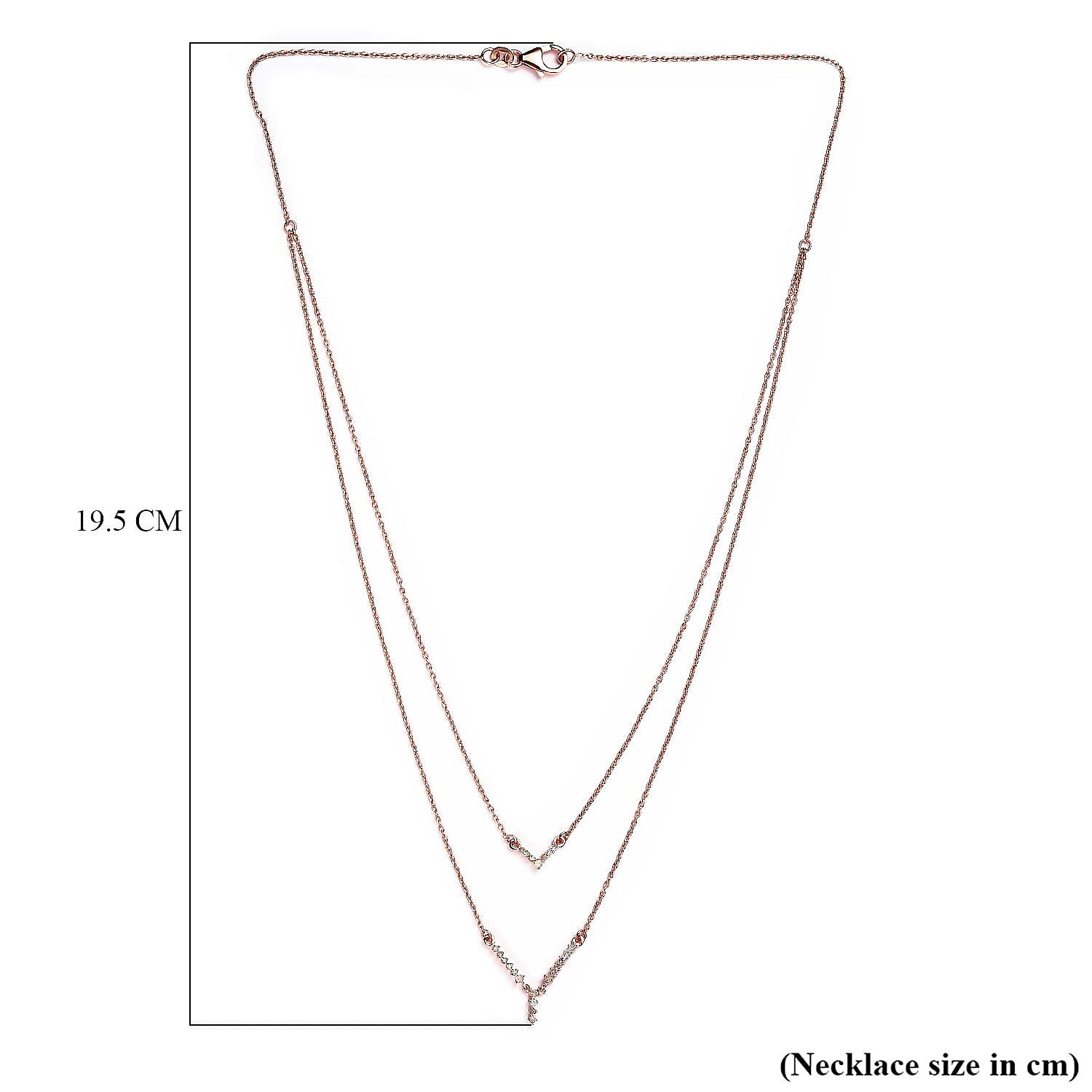 Diamond Necklace (Size - 18) in 18K Vermeil Rose Gold Sterling Silver 0.26 Ct