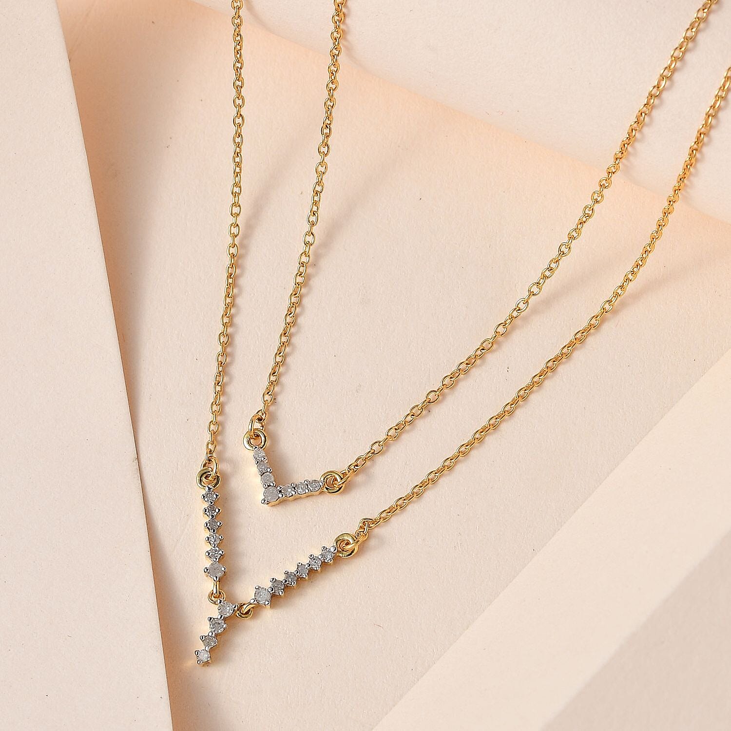 Diamond Necklace (Size - 18) in 18K Vermeil Yellow Gold Sterling Silver 0.26 Ct