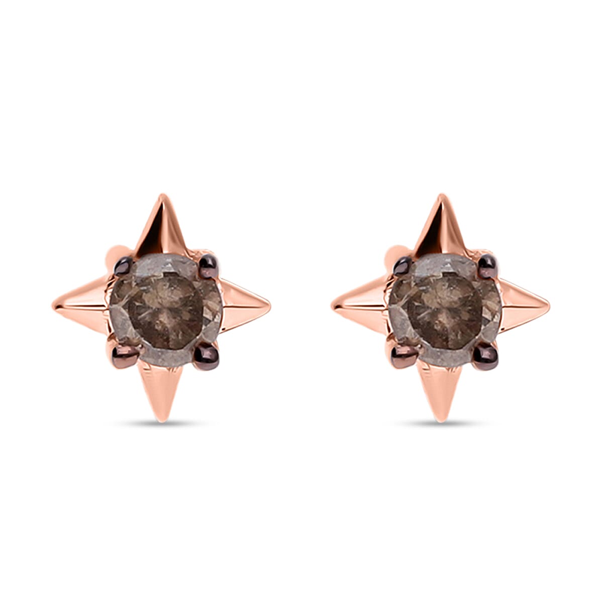 9K Rose Gold Champagne Diamond Stud Star Earrings