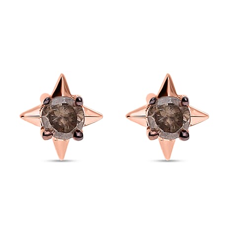 9K Rose Gold Champagne Diamond Stud Star Earrings