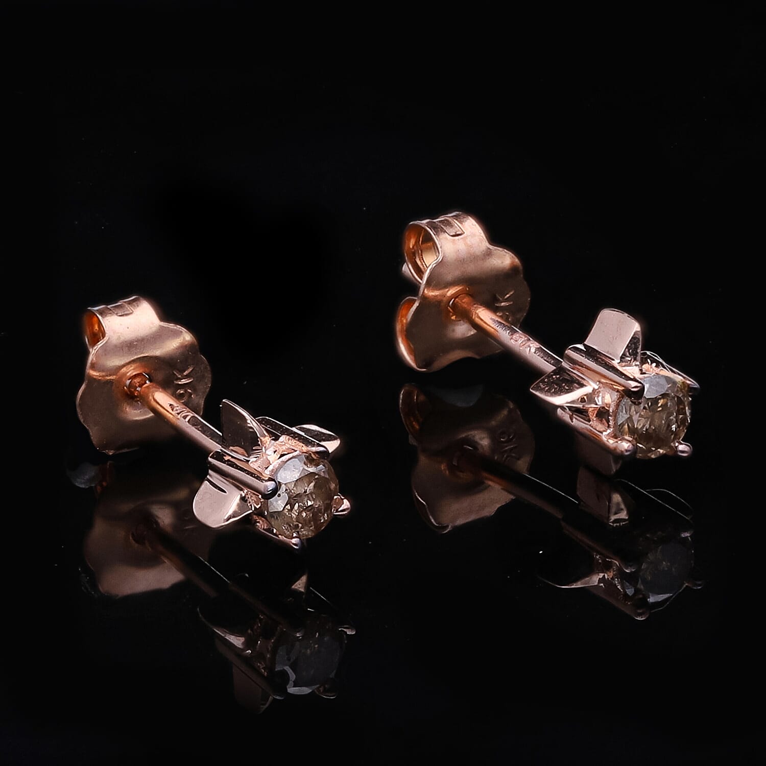 9K Rose Gold Champagne Diamond Stud Star Earrings