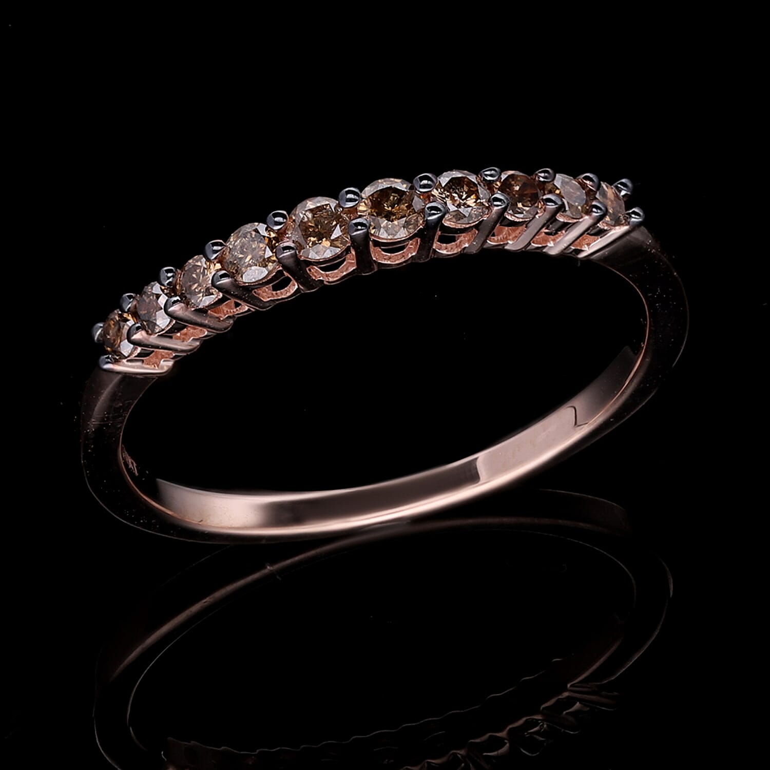 9K Rose Gold SGL Certified Champagne Diamond Half-Eternity Ring 0.33 Ct