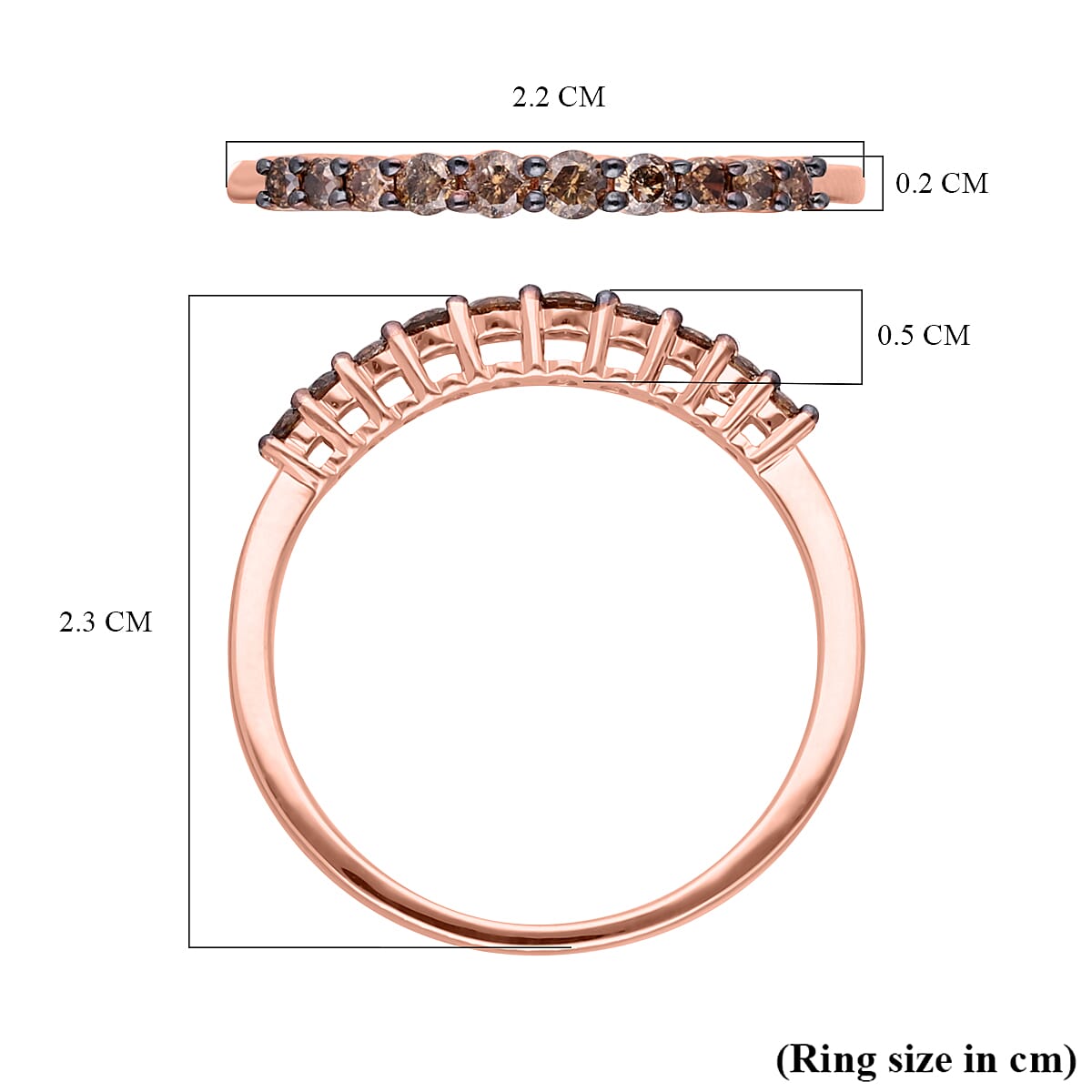 9K Rose Gold SGL Certified Champagne Diamond Half-Eternity Ring 0.33 Ct