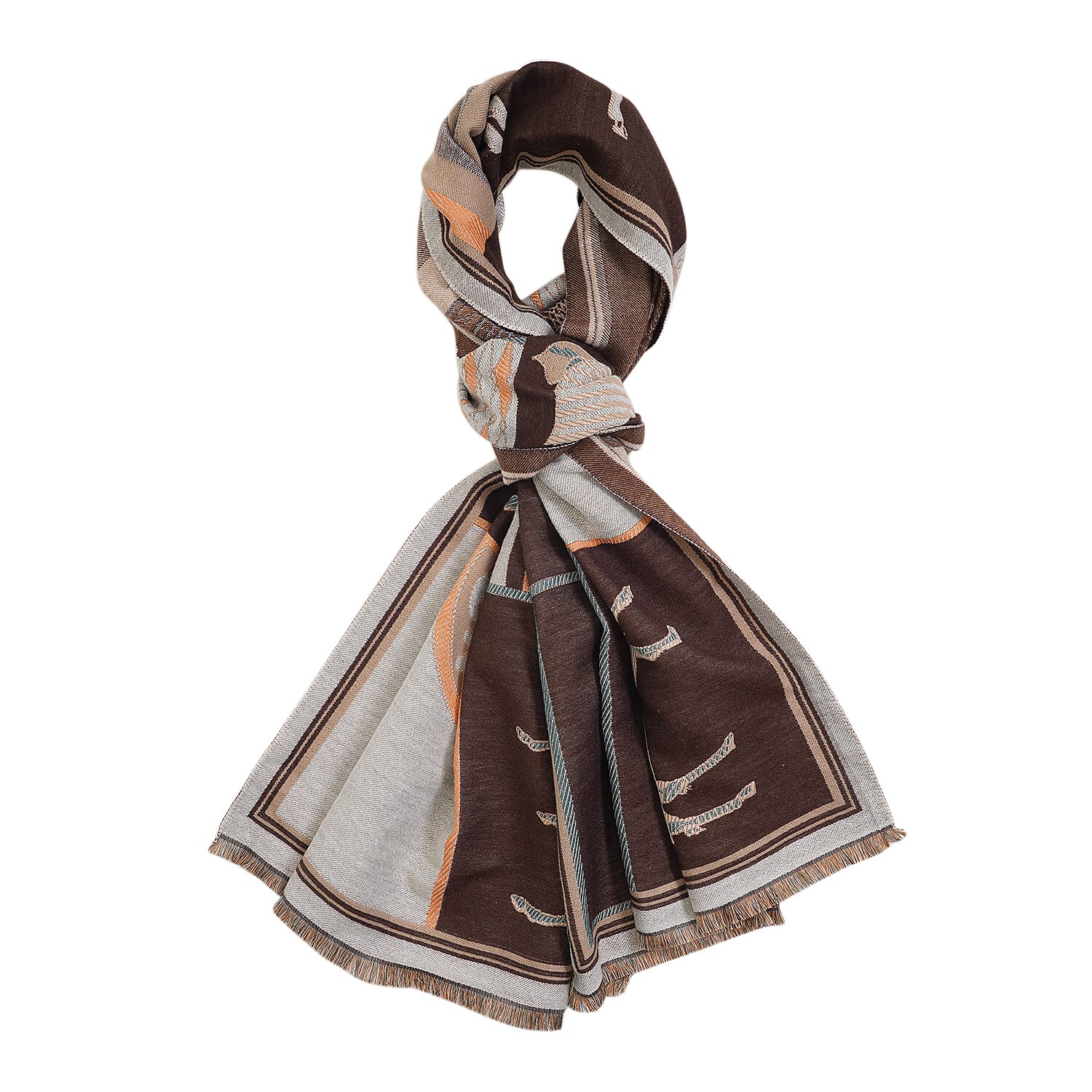 Closeout Deal New Arrival Horse Pattern Jacquard Scarf (Size 185x67 cm) - Brown