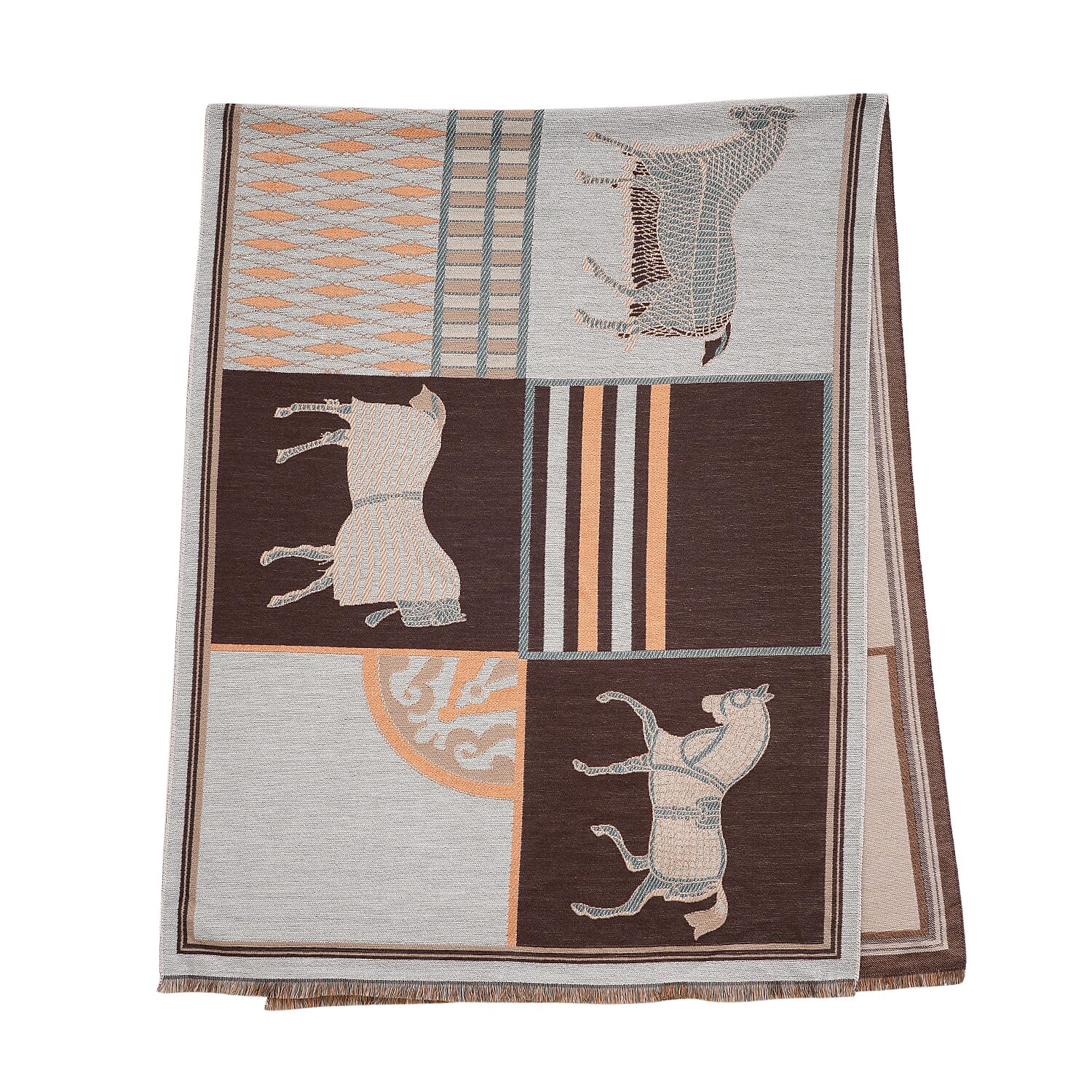 Closeout Deal New Arrival Horse Pattern Jacquard Scarf (Size 185x67 cm) - Brown