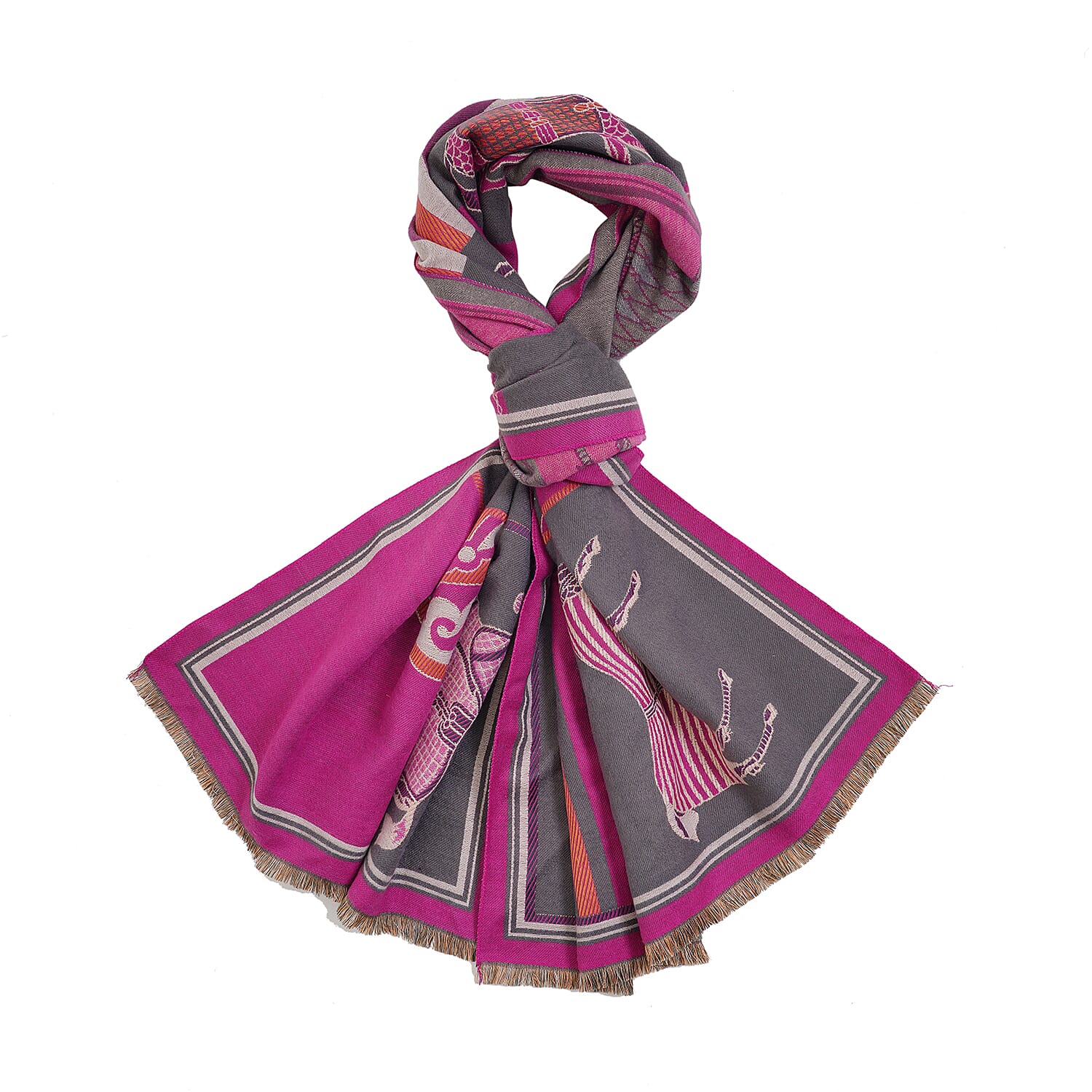 Closeout Deal New Arrival Horse Pattern Jacquard Scarf (Size 185x67 cm) - Fuchsia