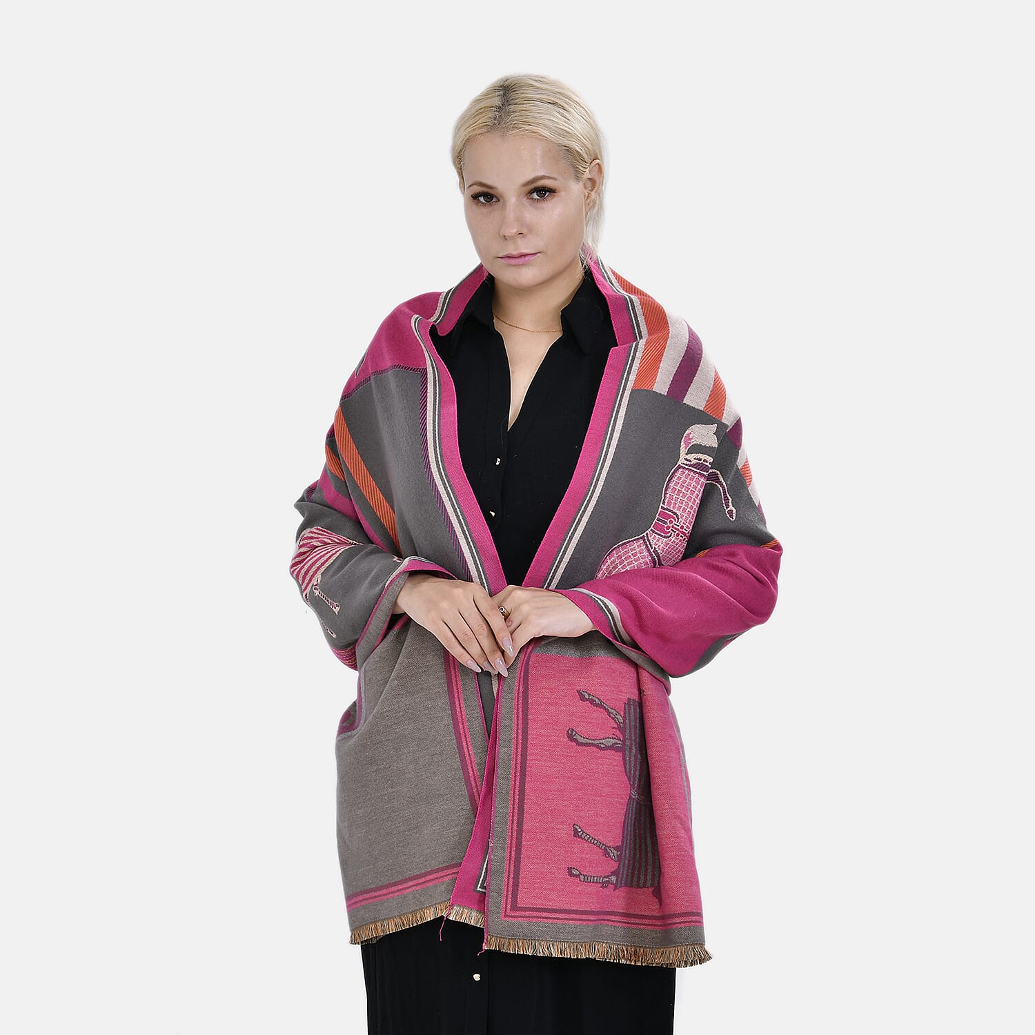 Closeout Deal New Arrival Horse Pattern Jacquard Scarf (Size 185x67 cm) - Fuchsia