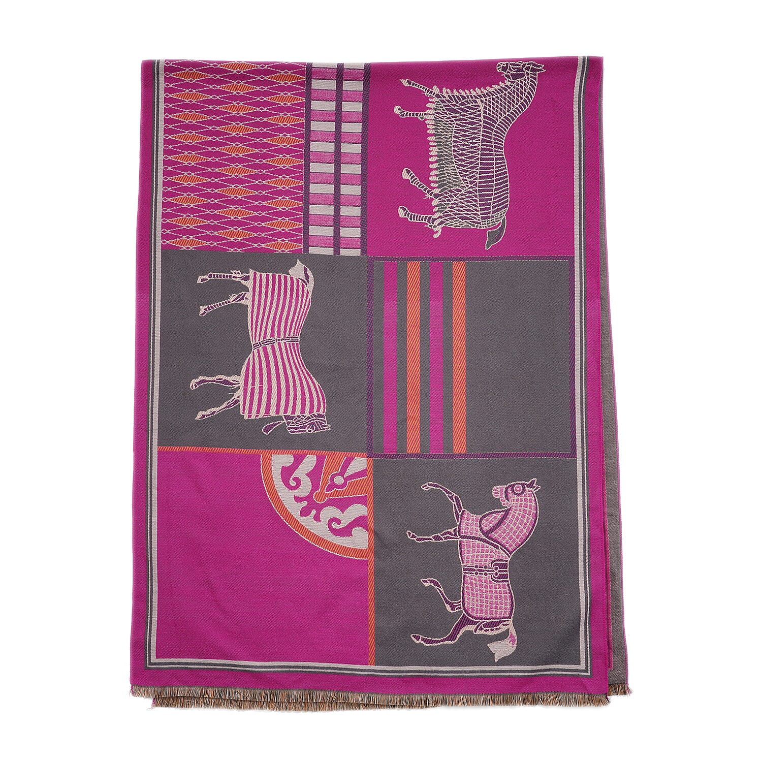 Closeout Deal New Arrival Horse Pattern Jacquard Scarf (Size 185x67 cm) - Fuchsia