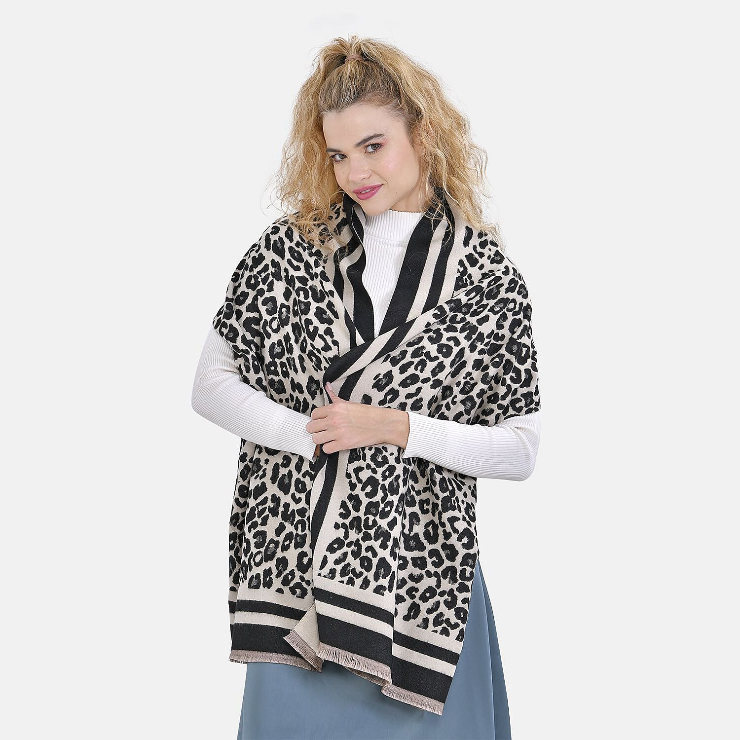 Closeout Deal - New Arrival Leopard Print Fluffy & Lightweight Scarf (Size 185x67cm) - Black