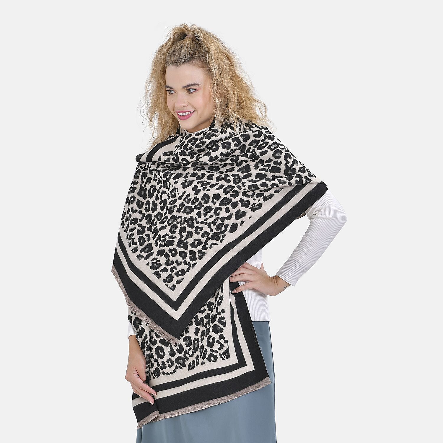 Closeout Deal - New Arrival Leopard Print Fluffy & Lightweight Scarf (Size 185x67cm) - Black