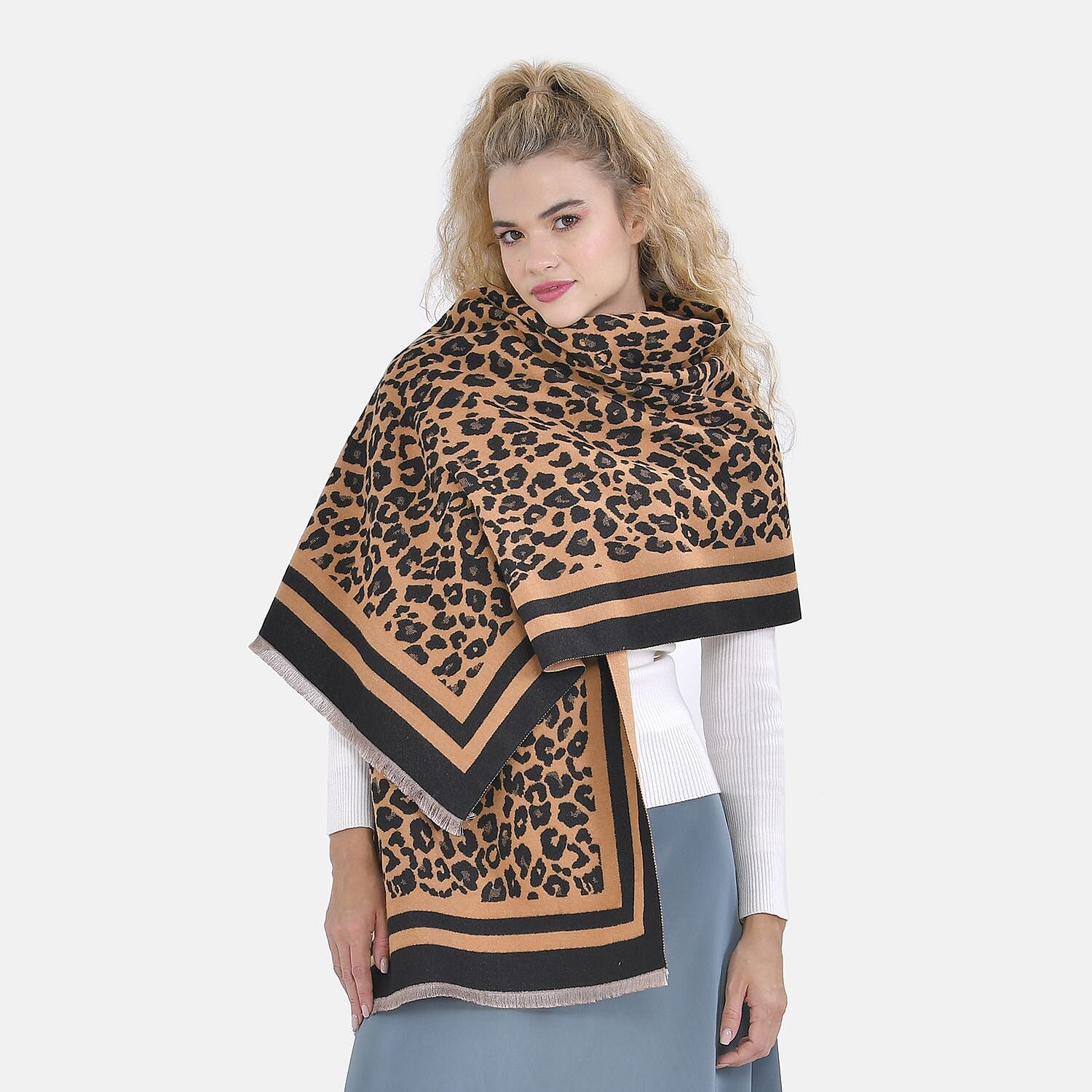 Closeout Deal - New Arrival Leopard Print Fluffy & Lightweight Scarf (Size 185x67cm) - Khaki