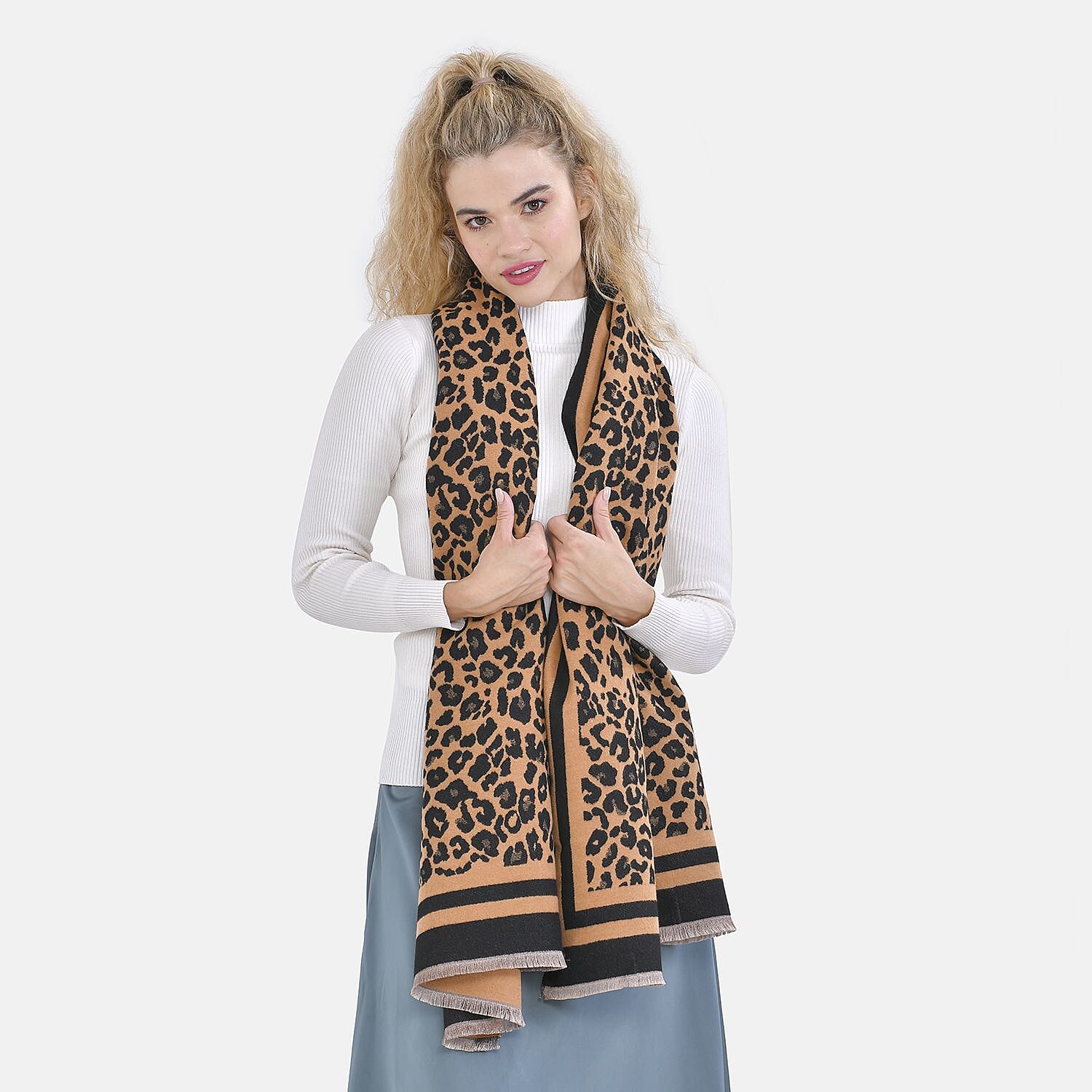 Closeout Deal - New Arrival Leopard Print Fluffy & Lightweight Scarf (Size 185x67cm) - Khaki