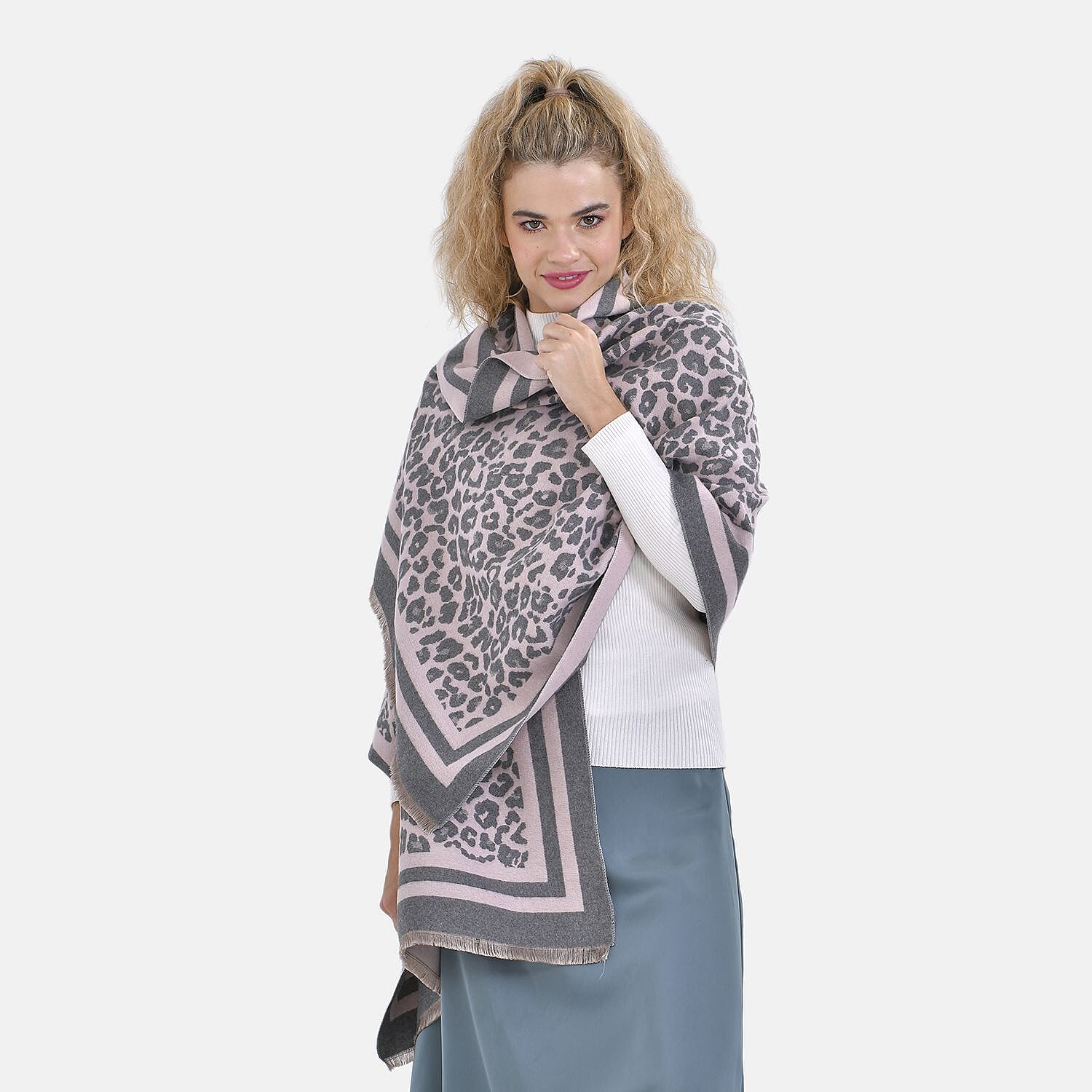 Closeout Deal- Leopard Scarf (Size 185x1 cm) - Purple - Khaki