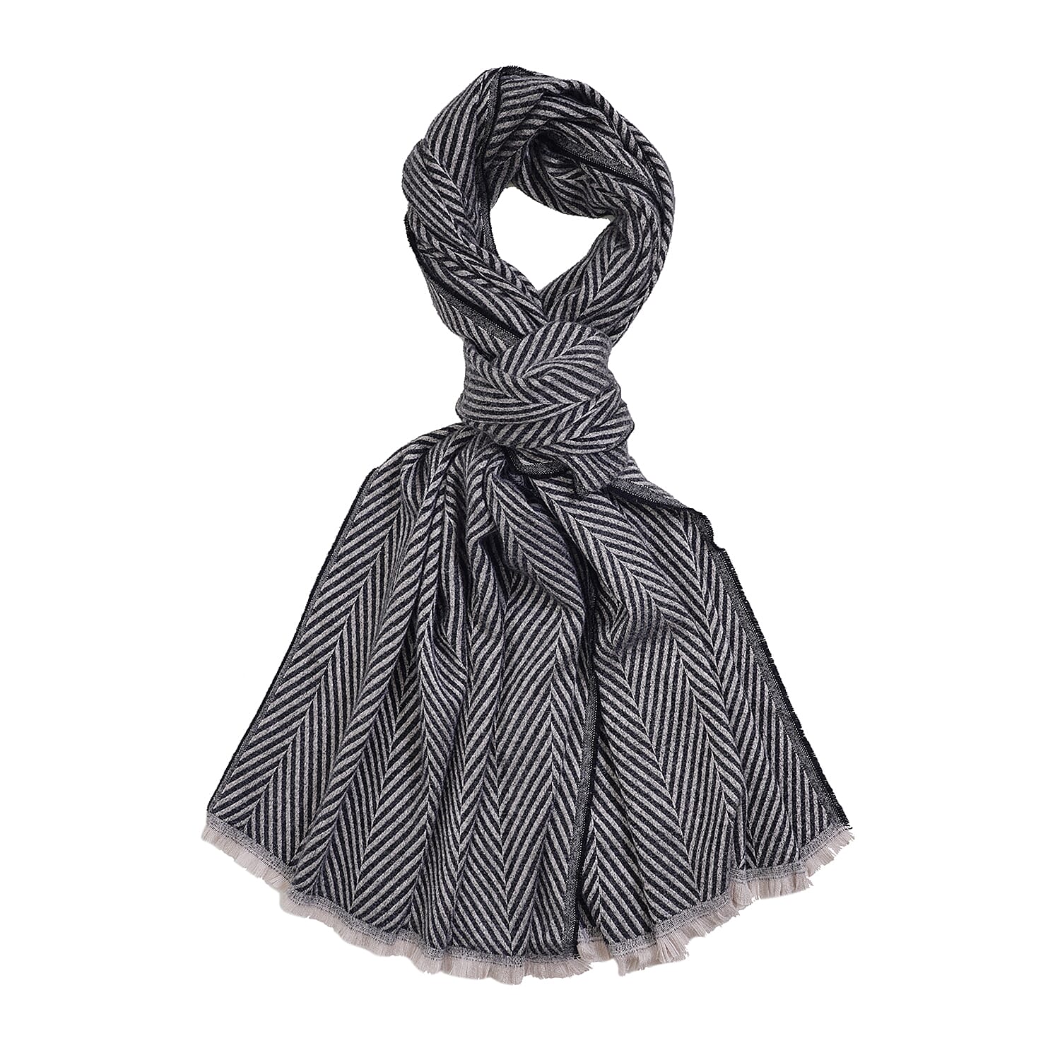 Closeout Deal - Zigzag Print Fluffy Scarf (One Size 185x67 cm) - Black