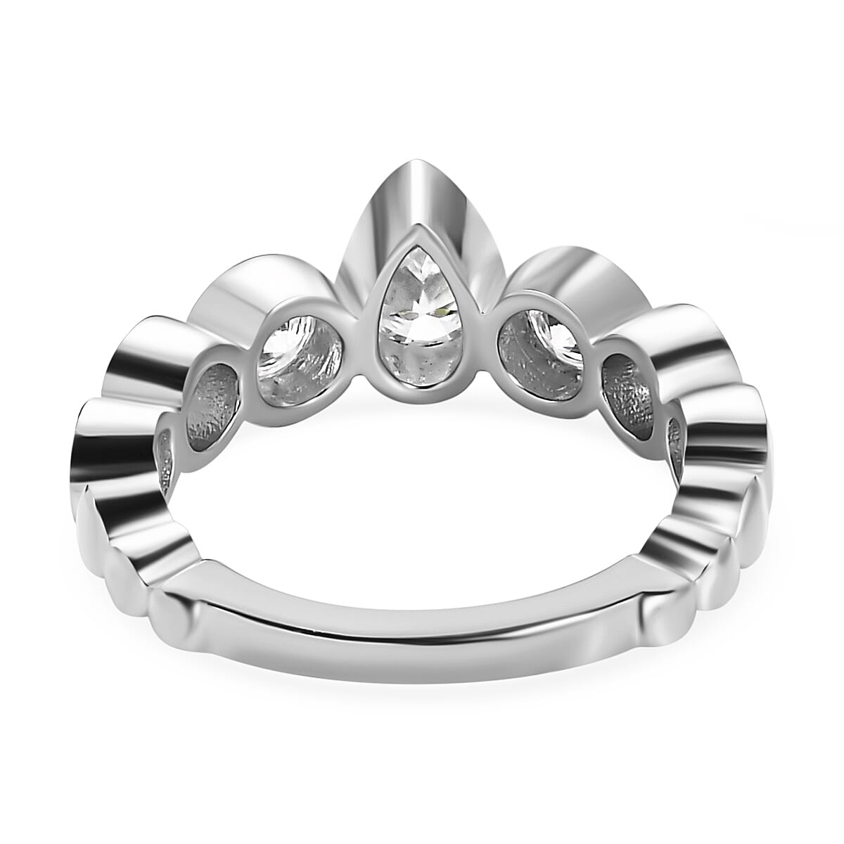 Moissanite 7 Stone Band Ring in Platinum Overlay Sterling Silver 1.36 Ct.