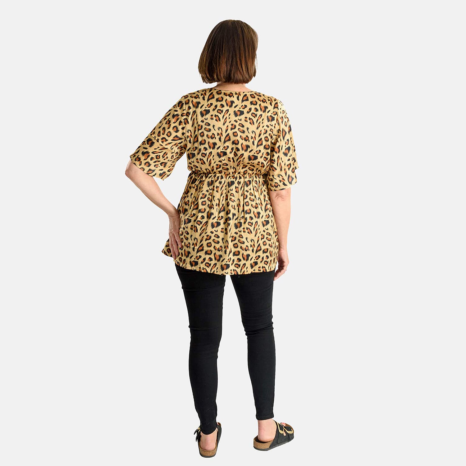 Tamsy Polyester Printed Top (Size 74x1 cm) - Brown & Black
