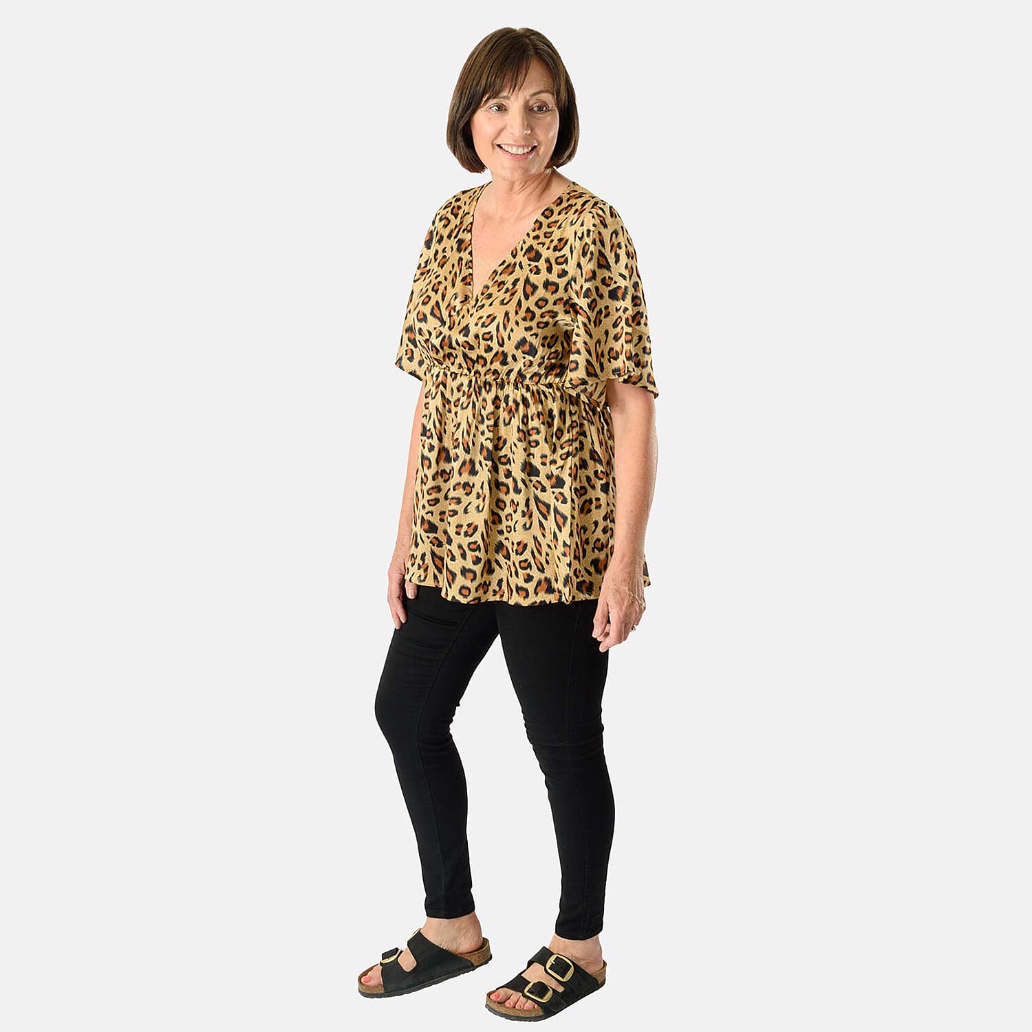 Tamsy Polyester Printed Top (Size 74x1 cm) - Brown & Black