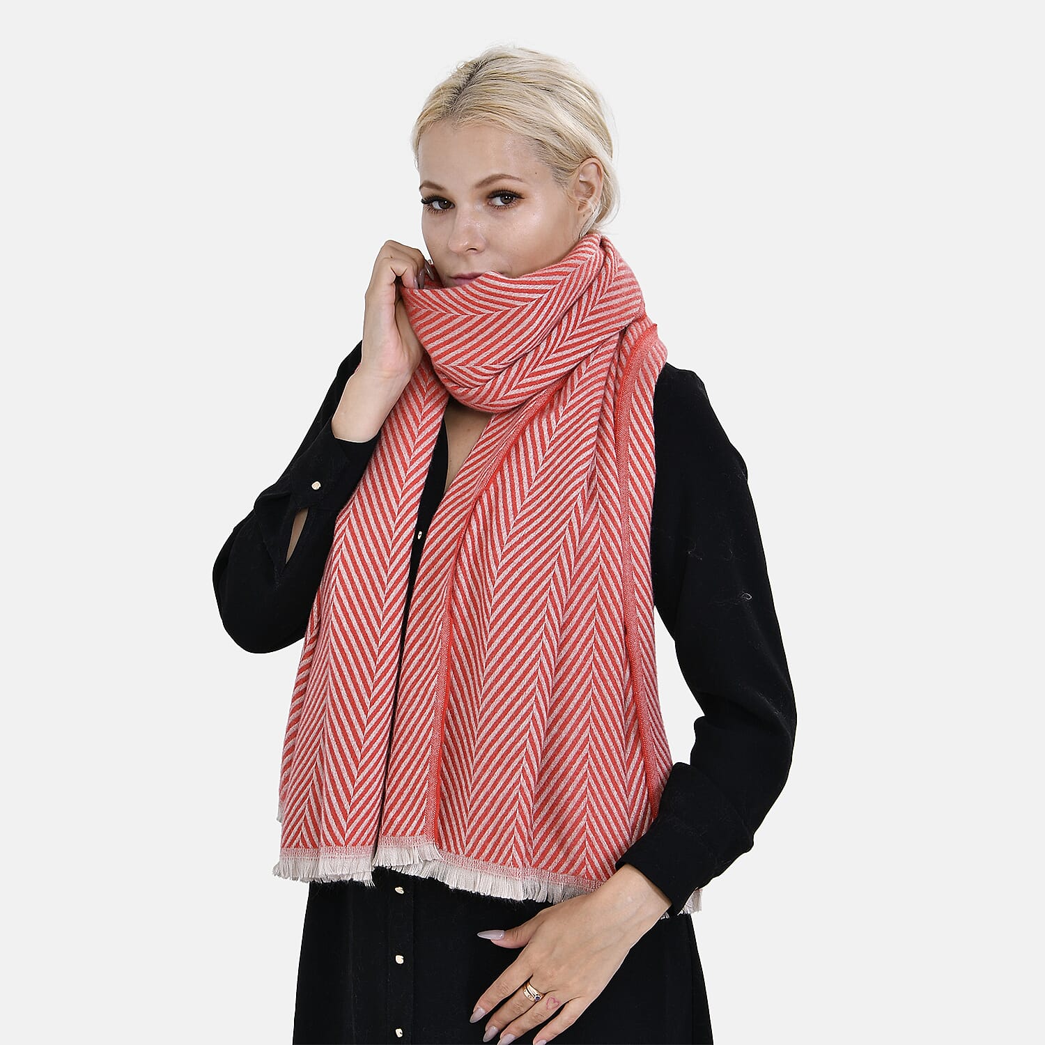 Closeout Deal - Zigzag Print Fluffy Scarf (One Size 185x67 cm) - Orange