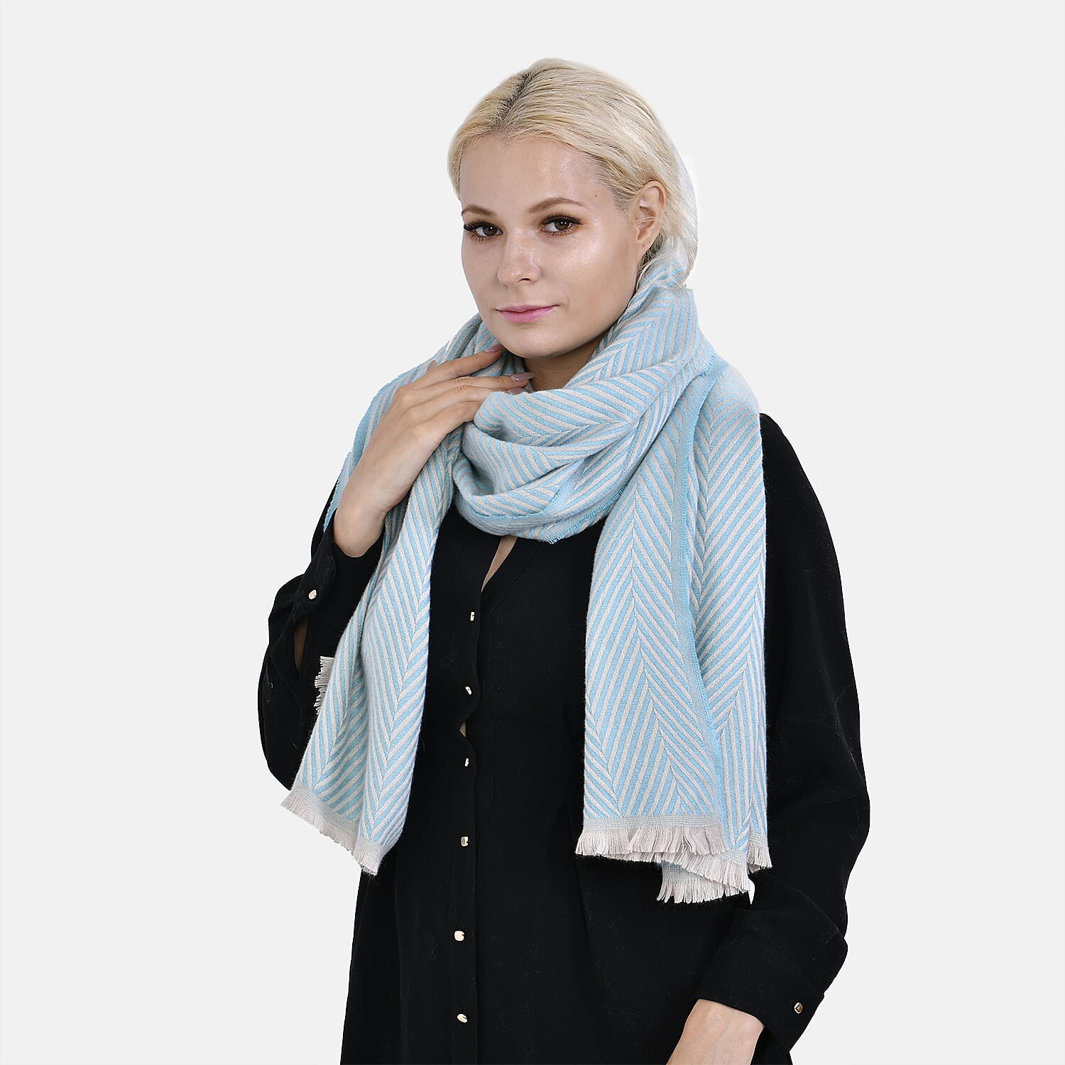 Closeout Deal - Zigzag Print Fluffy Scarf (One Size 185x67 cm) - Green