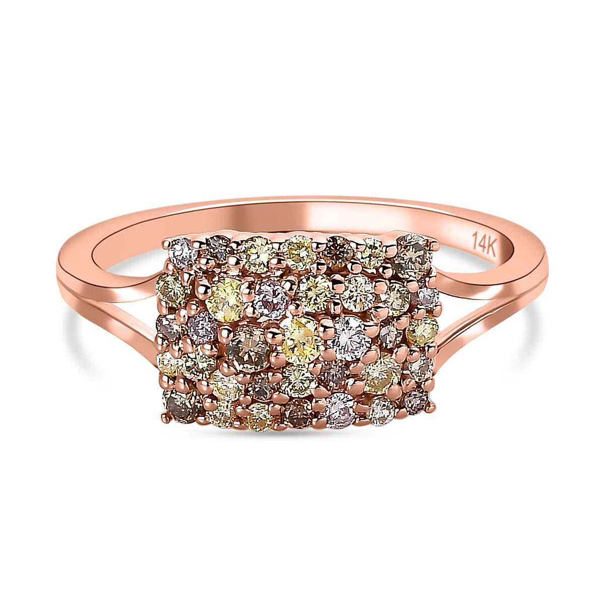 14K Rose Gold SGL Certified Multi Colour Diamonds Cluster Ring 0.50 Ct.
