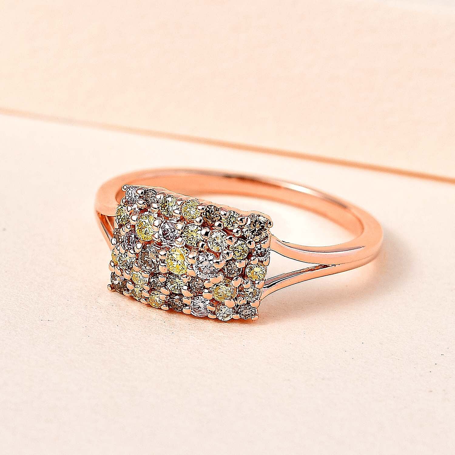 14K Rose Gold SGL Certified Multi Colour Diamonds Cluster Ring 0.50 Ct.