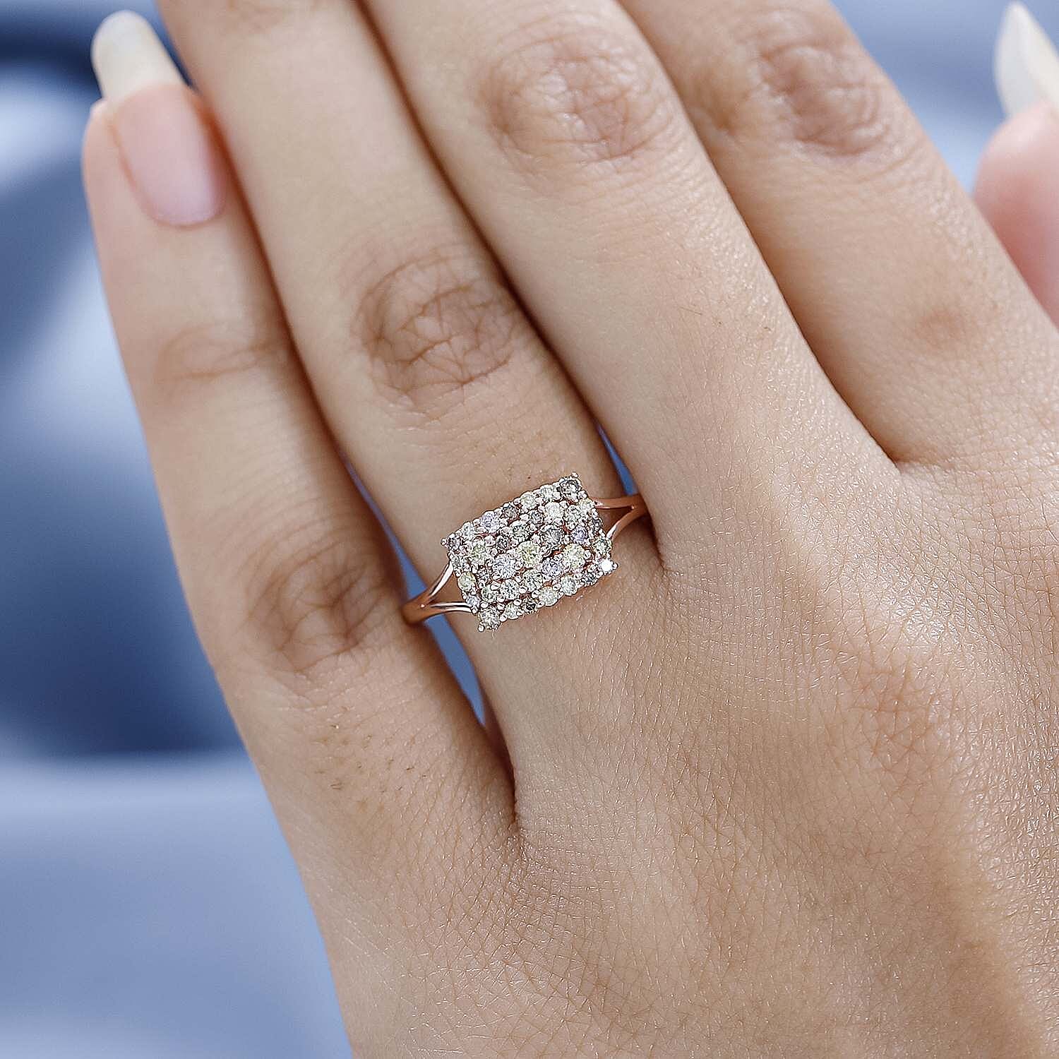 14K Rose Gold SGL Certified Multi Colour Diamonds Cluster Ring 0.50 Ct.