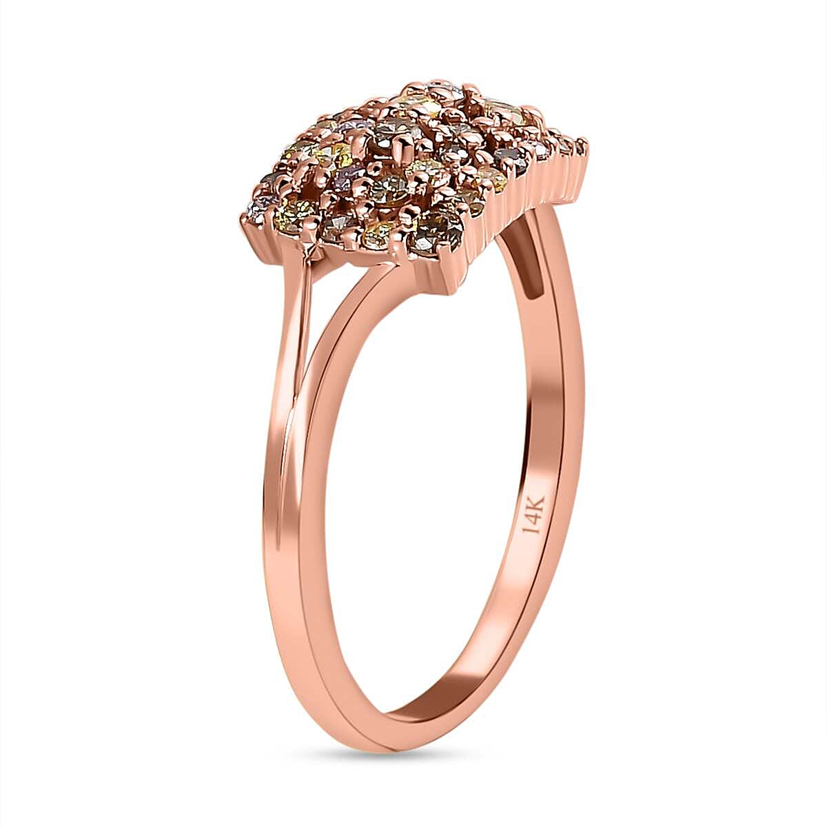 14K Rose Gold SGL Certified Multi Colour Diamonds Cluster Ring 0.50 Ct.