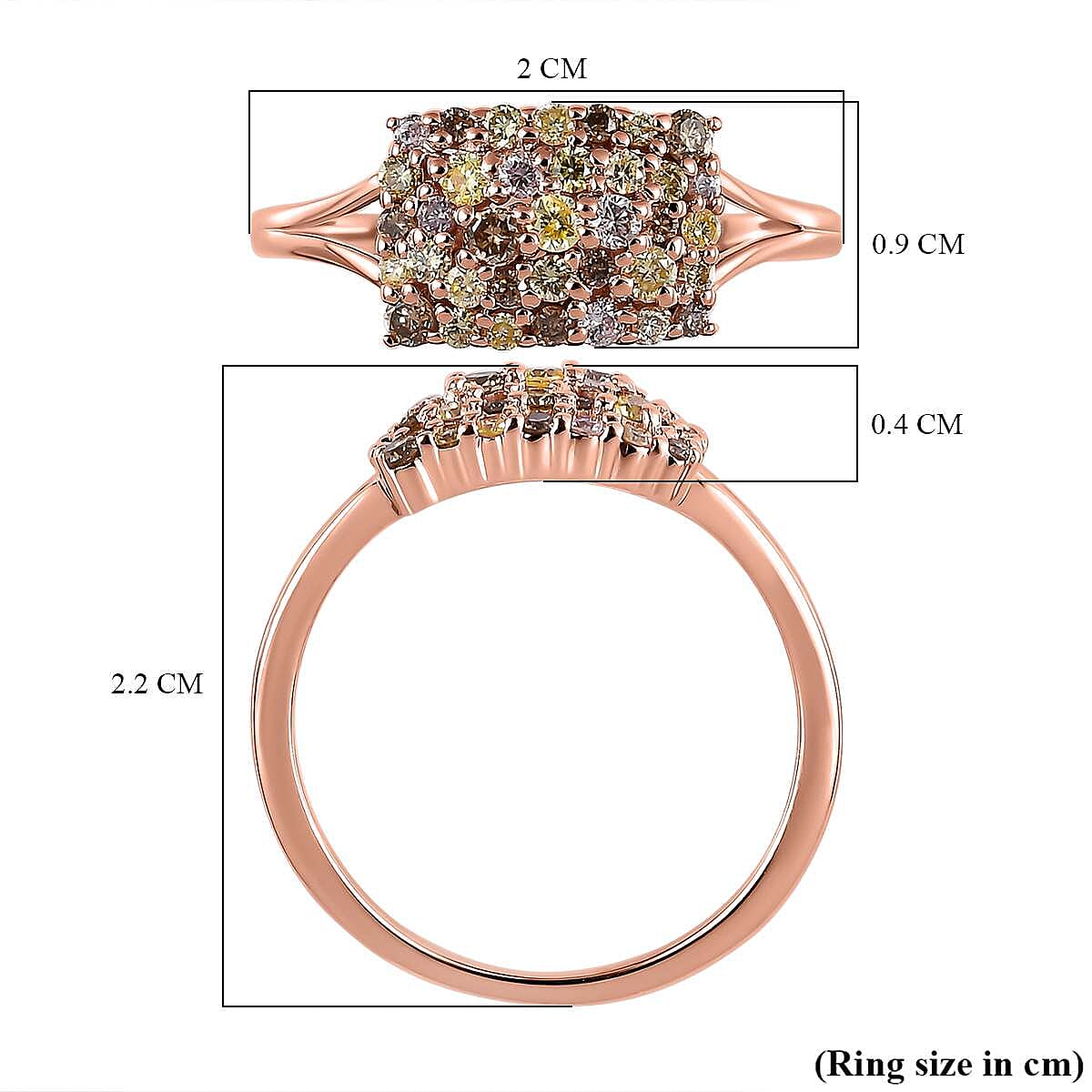 14K Rose Gold SGL Certified Multi Colour Diamonds Cluster Ring 0.50 Ct.