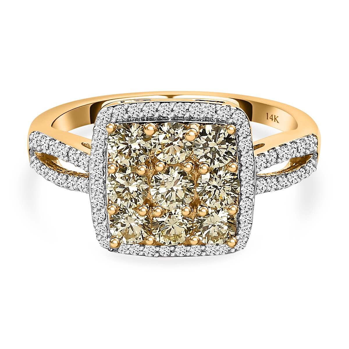 14K Yellow Gold SGL Certified Natural Yellow Diamond (VS-SI) &  White Diamond (I1-I2-G-H) Cluster Ring 1.00 Ct.