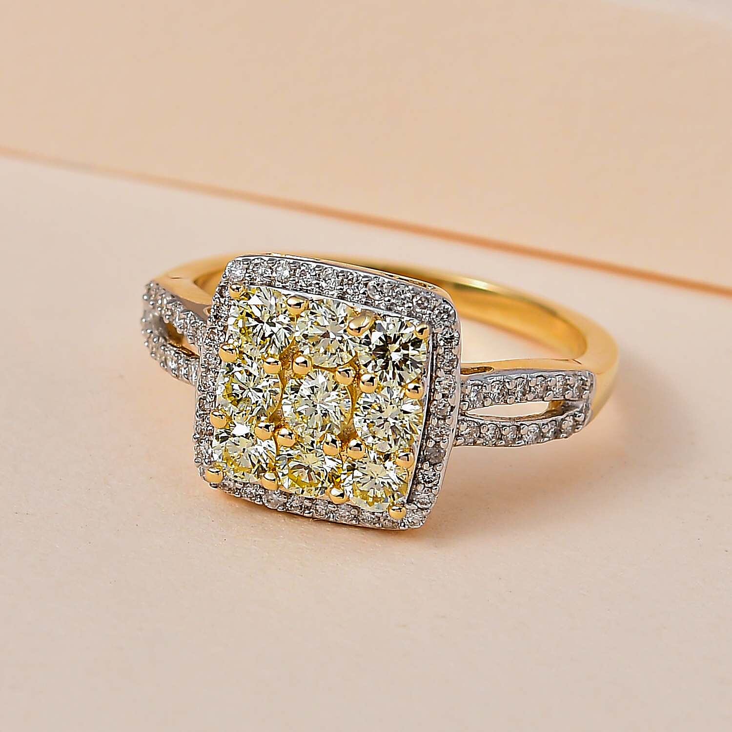 14K Yellow Gold SGL Certified Natural Yellow Diamond (VS-SI) &  White Diamond (I1-I2-G-H) Cluster Ring 1.00 Ct.