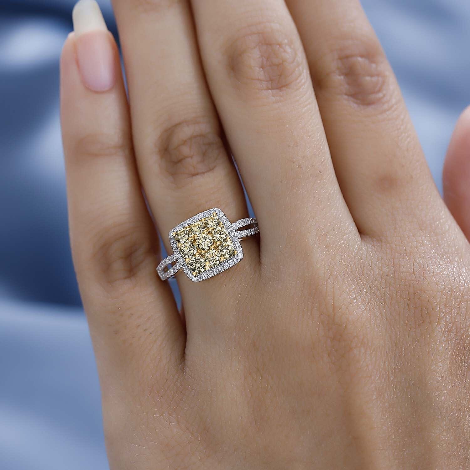 14K Yellow Gold SGL Certified Natural Yellow Diamond (VS-SI) &  White Diamond (I1-I2-G-H) Cluster Ring 1.00 Ct.