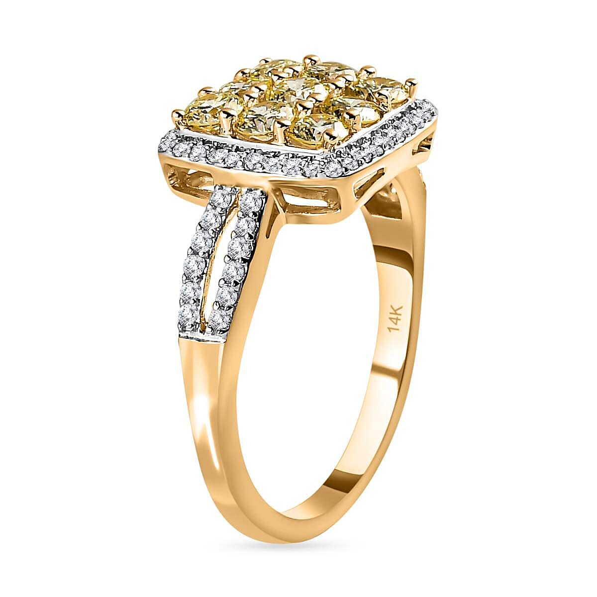 14K Yellow Gold SGL Certified Natural Yellow Diamond (VS-SI) &  White Diamond (I1-I2-G-H) Cluster Ring 1.00 Ct.